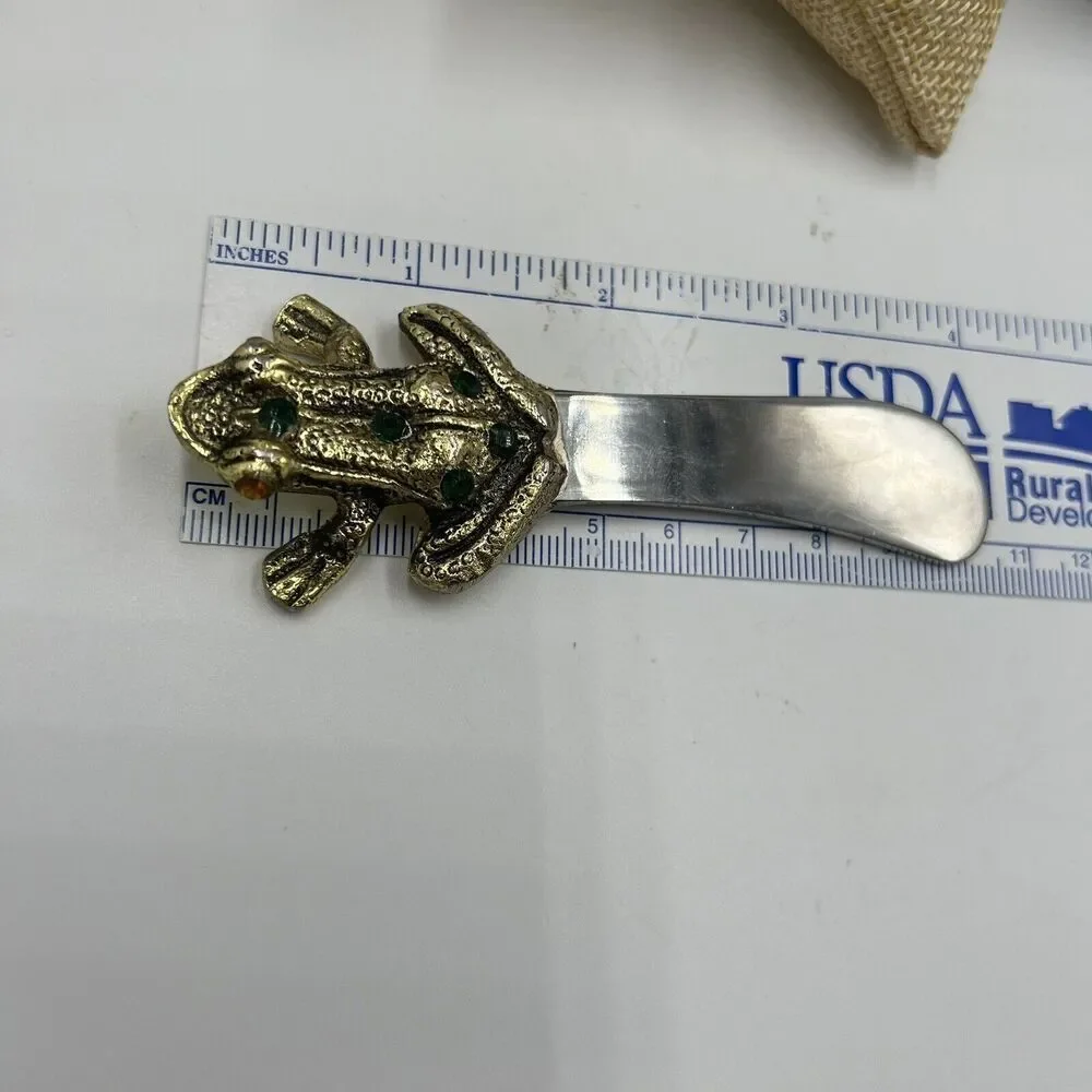 Pottery Barn Gold Jeweled Frog Cheese or Pate Spreader Single Tree Frog last one